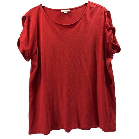J Jill Love Linen Women's Top Size M P Petite Solid Red Linen Blend Pullover - Picture 1 of 8